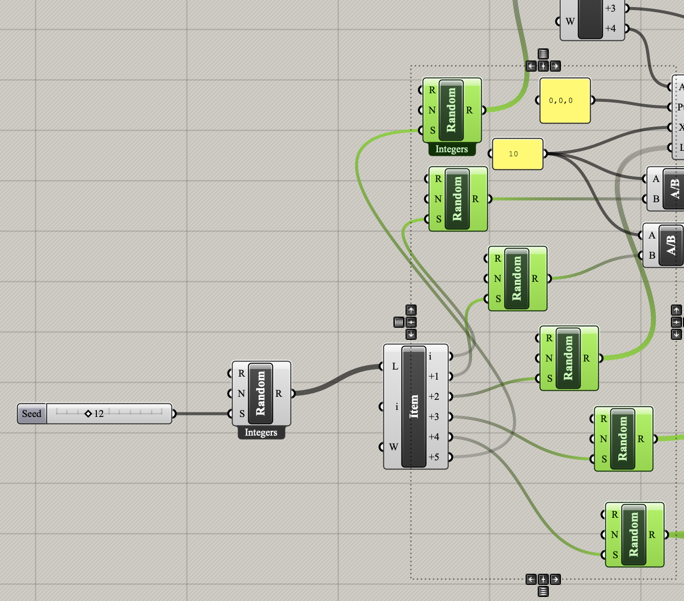 Randomly generated towers: an extract from the algorithm displaying the random generators